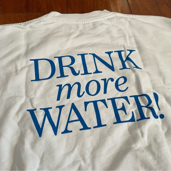 NEW SPORTY & RICH DRINK MORE WATER WHITE CREWNECK SWEATSHIRT SZ EXTRA SMALL XS - Picture 2 of 8
